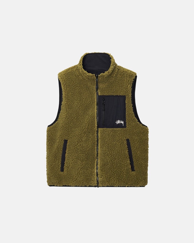 Ropa De Abrigo Stussy SHERPA REVERSIBLE VEST Unisex Verde Oliva | EZBQ-74293