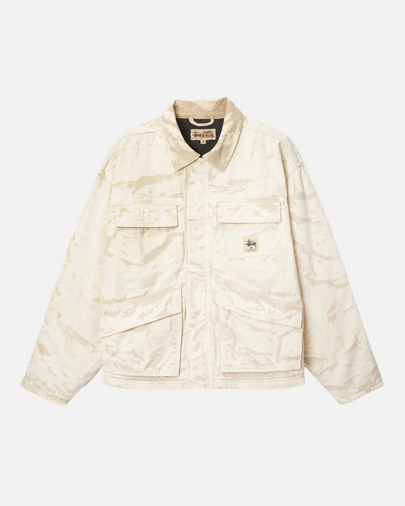 Ropa De Abrigo Stussy SHOP JACKET DISTRESSED CANVAS Unisex Kaki | JFVT-59231