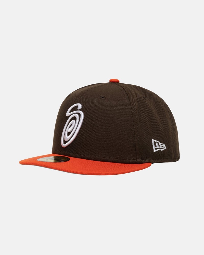 Sombreros Stussy NEW ERA 59FIFTY CURLY S Unisex Marrom Naranjas | BLDQ-64173