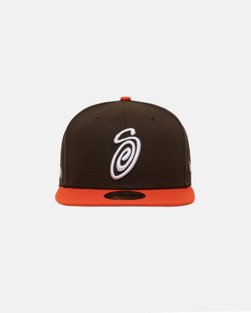 Sombreros Stussy NEW ERA 59FIFTY CURLY S Unisex Marrom Naranjas | BLDQ-64173