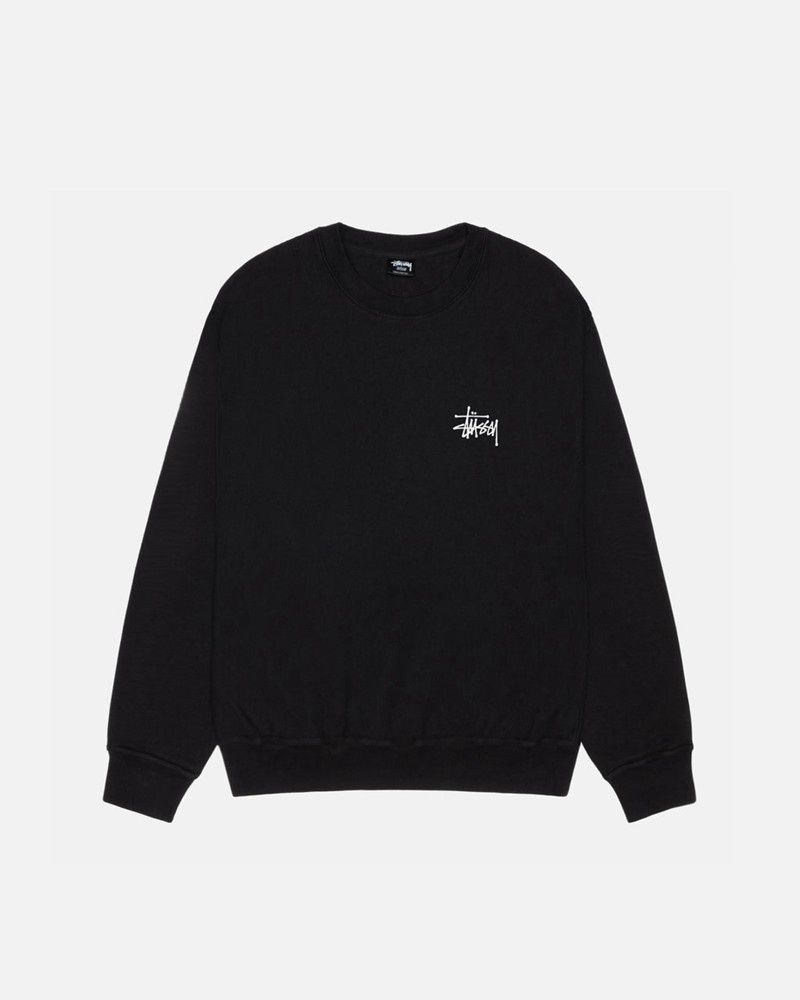 Sudadera Stussy BASIC CREW PIGMENT DYED Unisex Negros | NGWD-03146