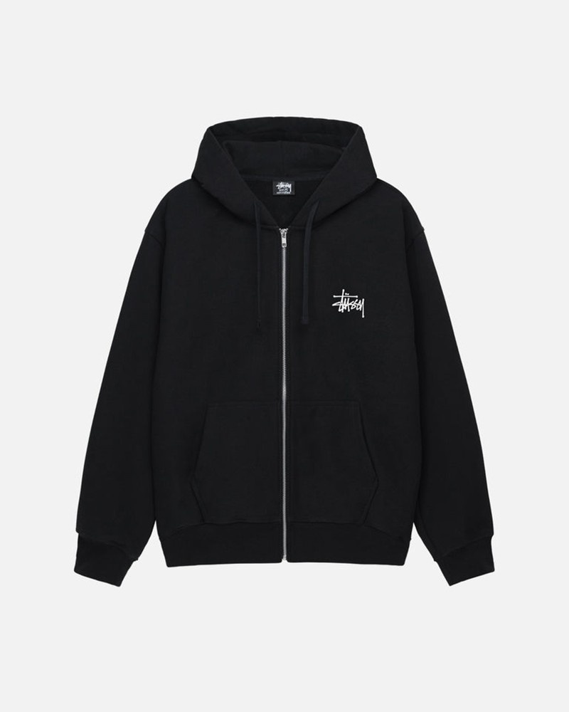 Sudadera Stussy BASIC ZIP HOODIE Unisex Negros | RXZN-26370