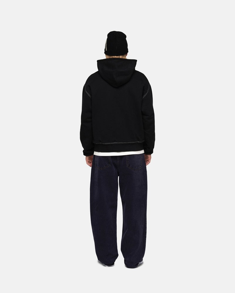 Sudadera Stussy DOUBLE FACE LABEL ZIP HOODIE Unisex Negros | WMSK-84372