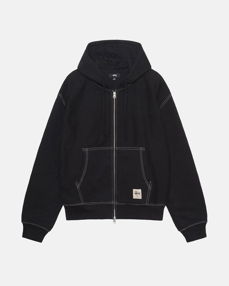 Sudadera Stussy DOUBLE FACE LABEL ZIP HOODIE Unisex Negros | WMSK-84372