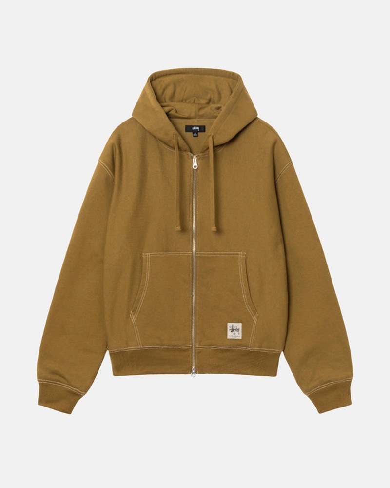 Sudadera Stussy DOUBLE FACE LABEL ZIP HOODIE Unisex Verde Oliva | IPCD-90375