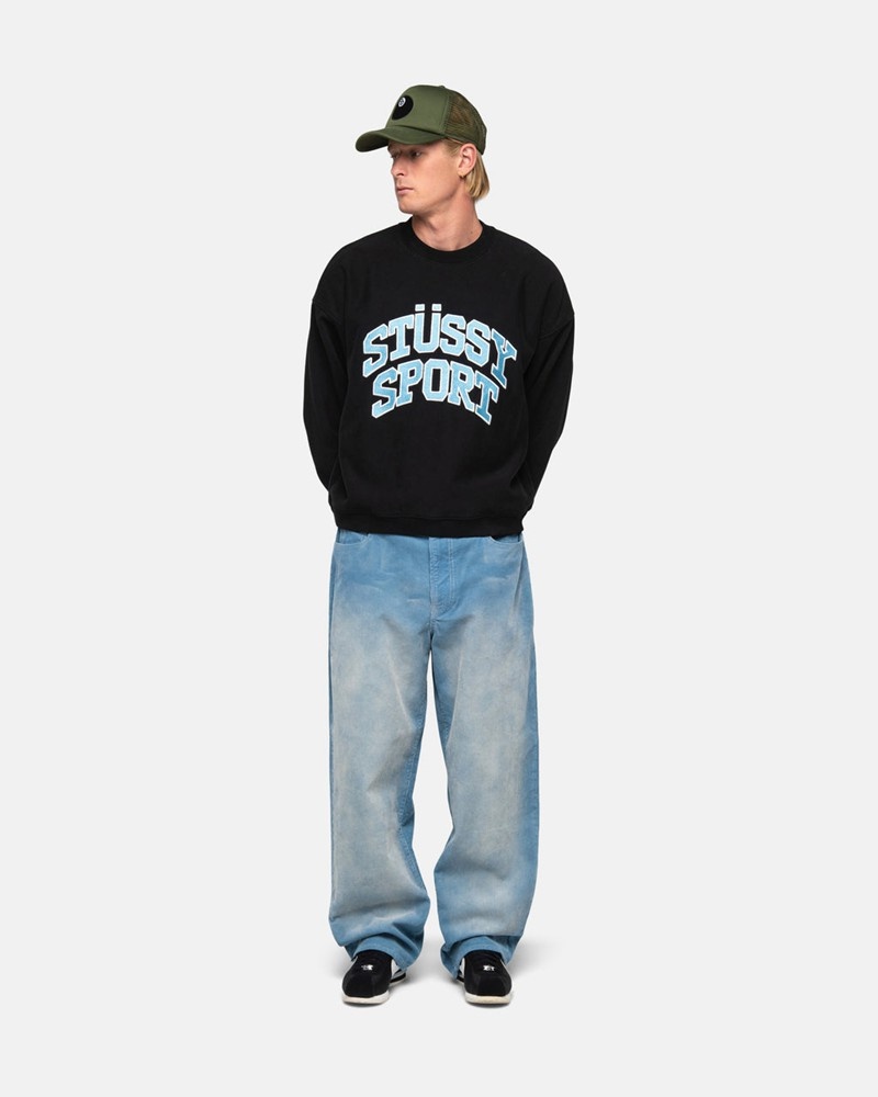 Sudadera Stussy SPORT RELAXED OVERSIZED CREW Unisex Negros | CGTJ-59840