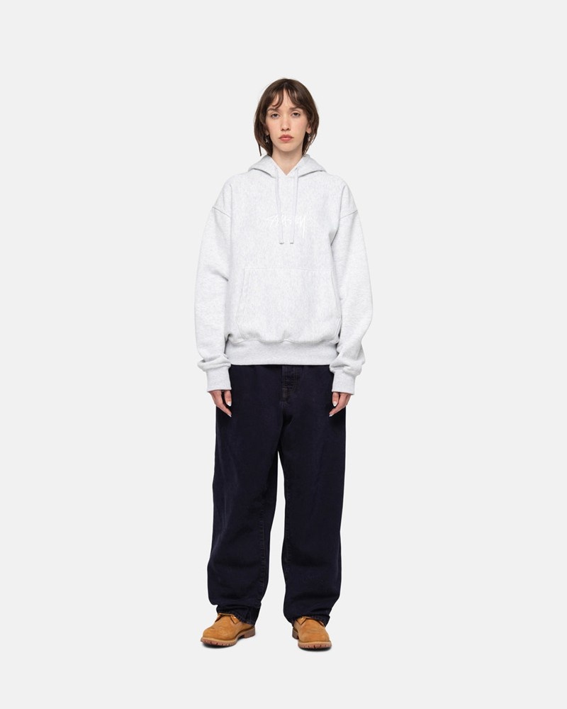 Sudadera Stussy STOCK LOGO APPLIQUE HOODIE Unisex Grises Blancos | VGMD-15764