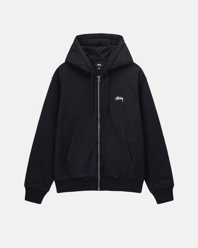 Sudadera Stussy STOCK LOGO ZIP HOODIE Unisex Negros | EJFT-10872