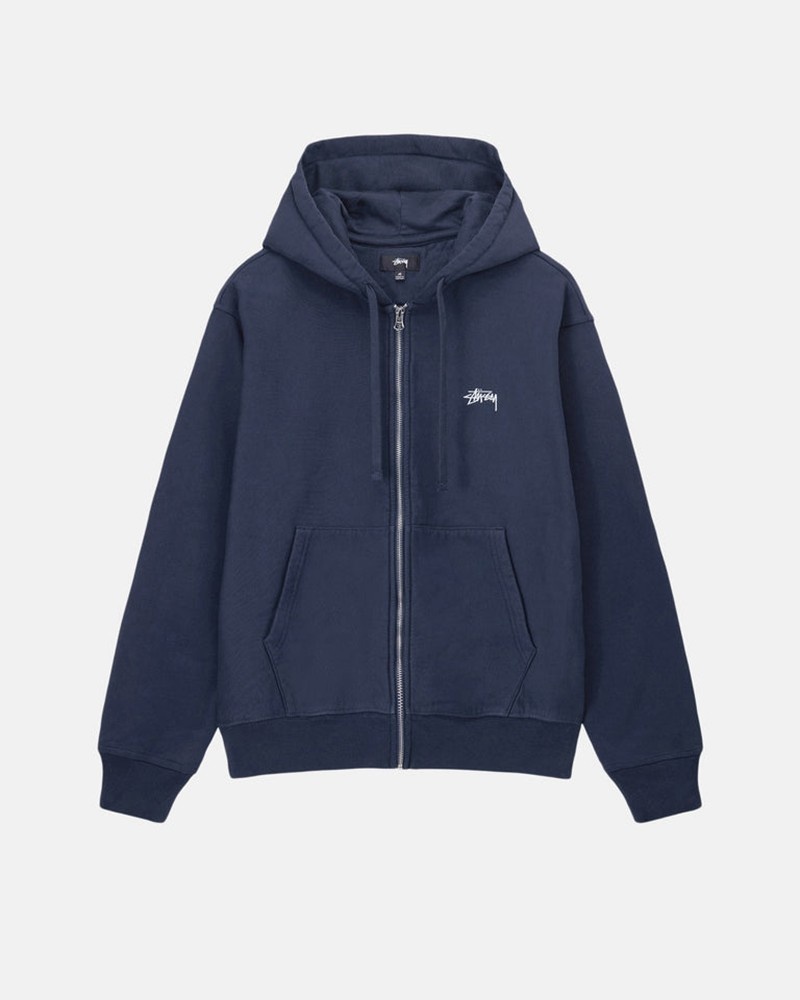 Sudadera Stussy STOCK LOGO ZIP HOODIE Unisex Azul Marino | MYNK-41862