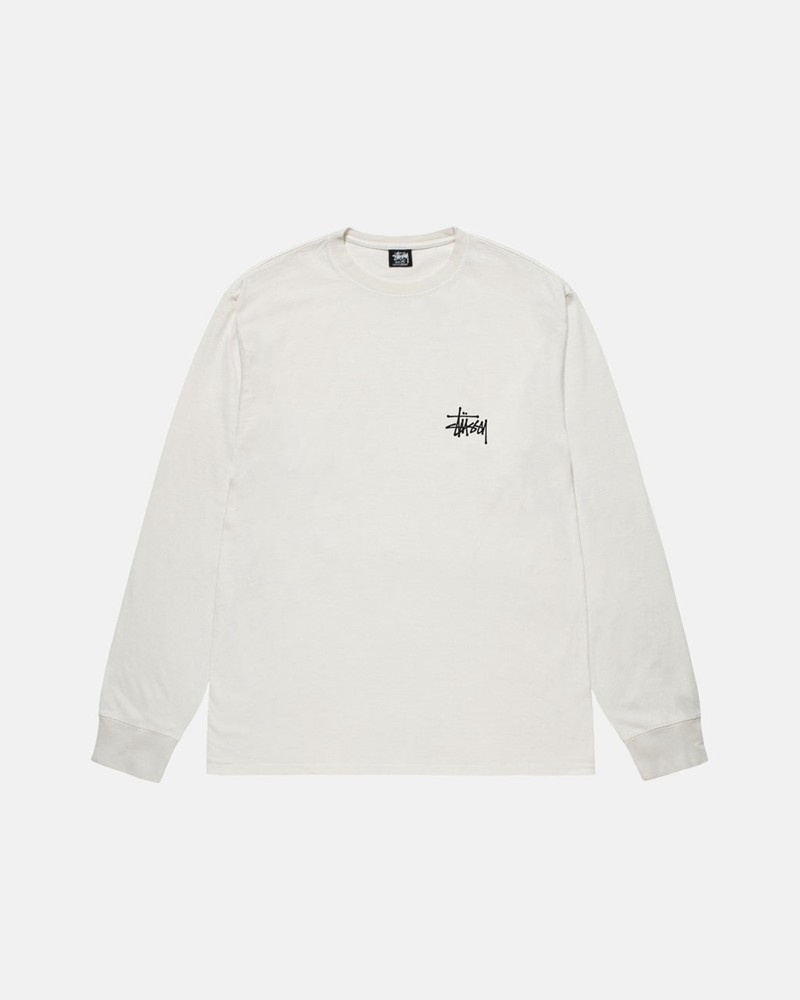 Tops Stussy BASIC LS PIGMENT DYED Unisex Beige | KRQV-39248