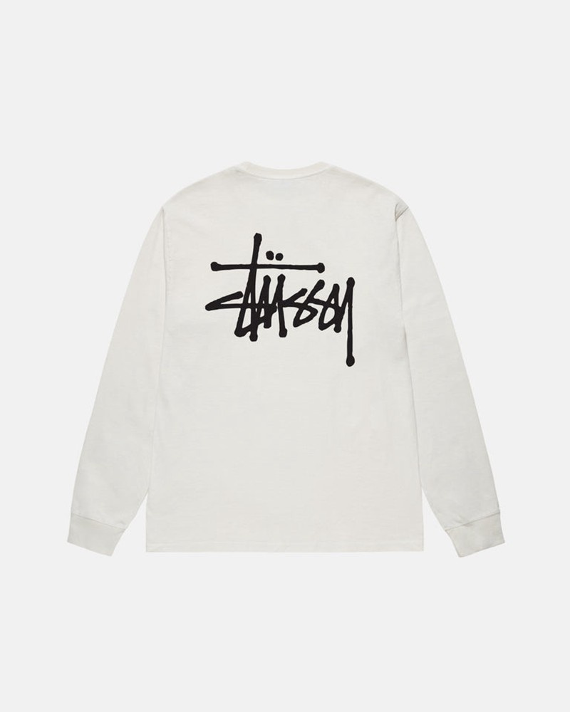 Tops Stussy BASIC LS PIGMENT DYED Unisex Beige | KRQV-39248