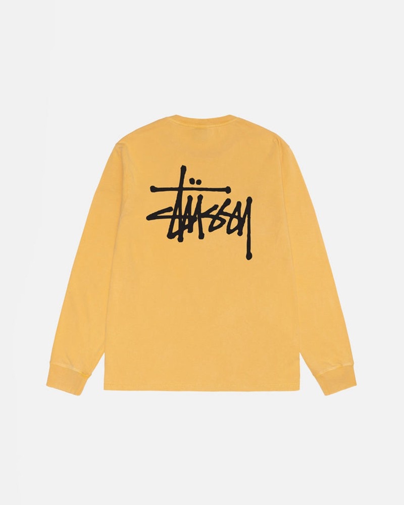 Tops Stussy BASIC LS PIGMENT DYED Unisex Naranjas | WQCO-62430