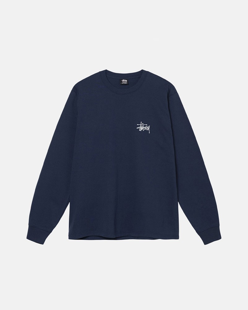 Tops Stussy BASIC LS Unisex Azul Marino | VUQB-34765