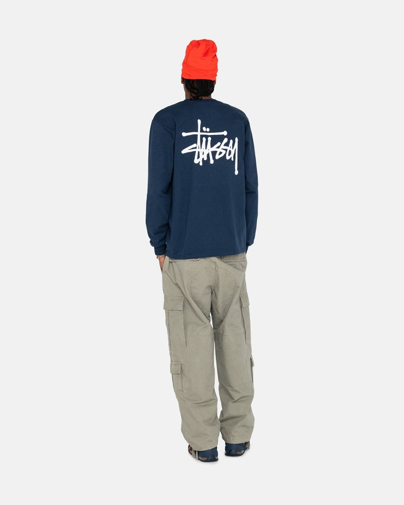 Tops Stussy BASIC LS Unisex Azul Marino | VUQB-34765