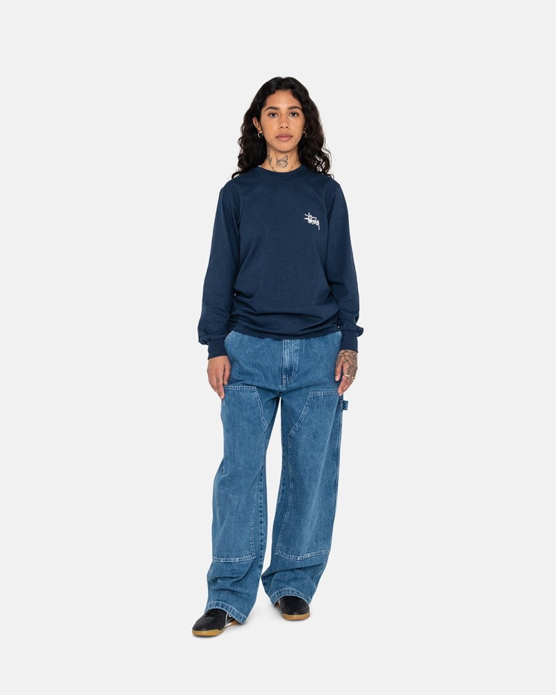 Tops Stussy BASIC LS Unisex Azul Marino | VUQB-34765