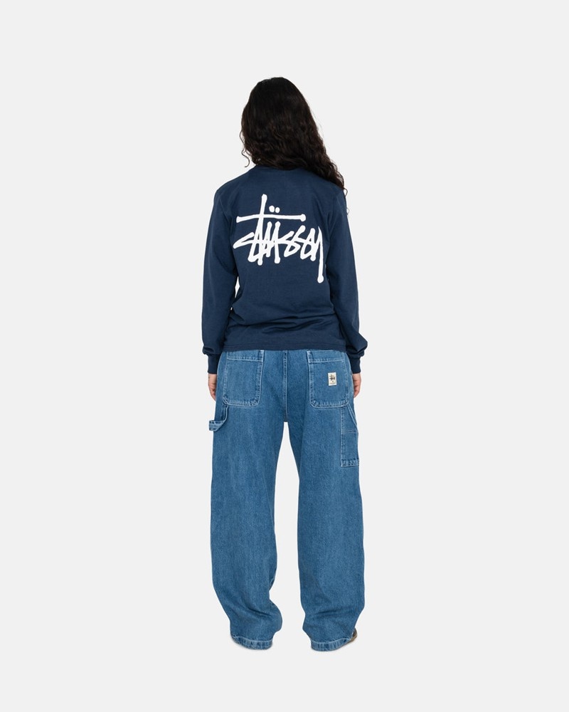 Tops Stussy BASIC LS Unisex Azul Marino | VUQB-34765