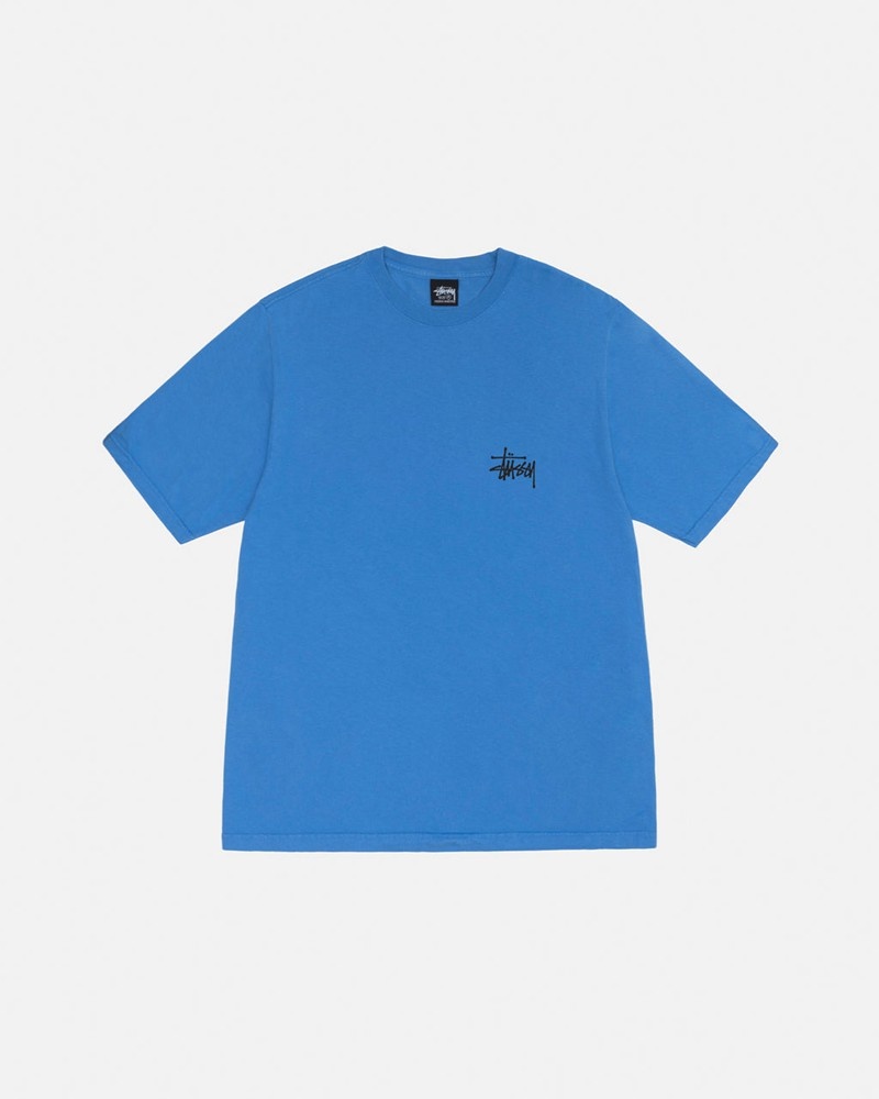 Tops Stussy BASIC PIGMENT DYED Unisex Azules | MUPN-91850