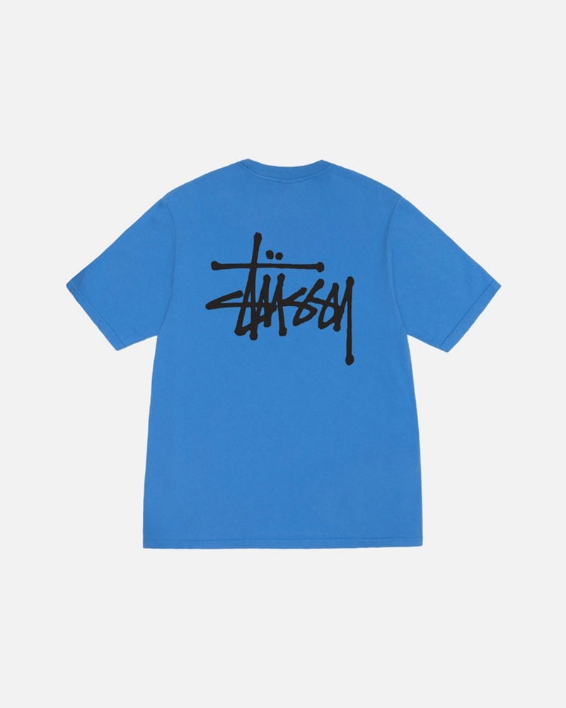 Tops Stussy BASIC PIGMENT DYED Unisex Azules | MUPN-91850