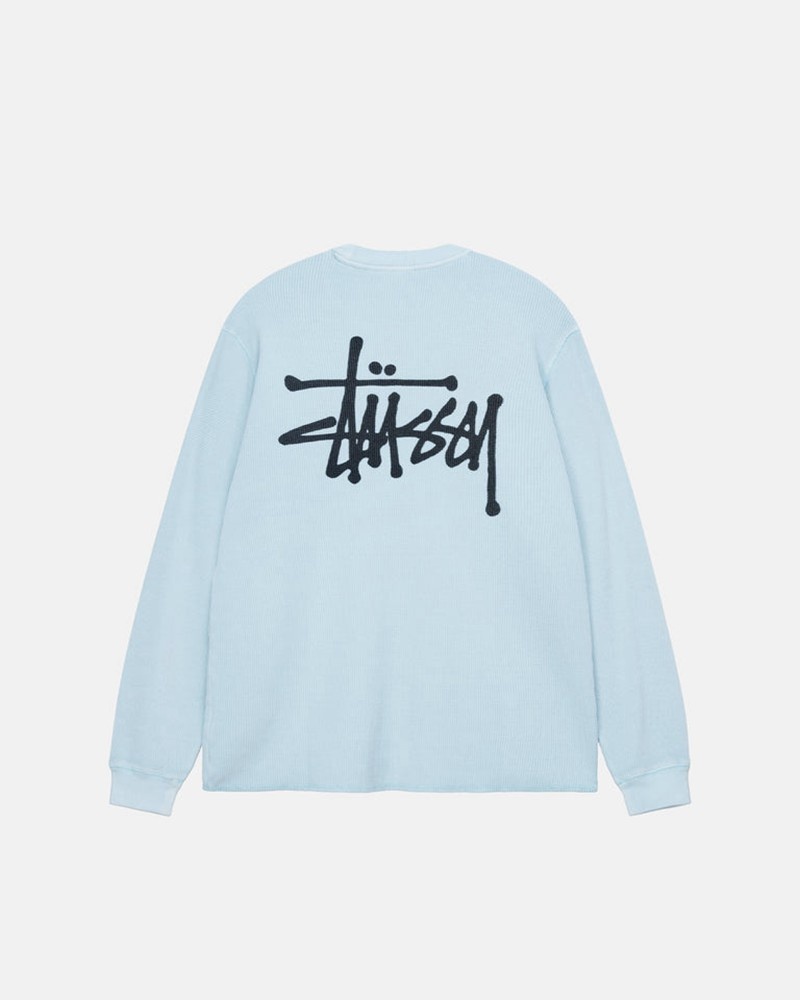 Tops Stussy BASIC STOCK LS THERMAL Unisex Azules Claro | UHAZ-04327