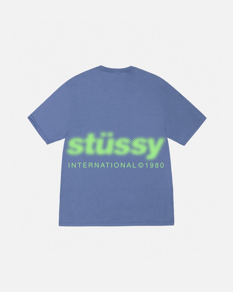 Tops Stussy BLUR Unisex Azules | HXWQ-87160