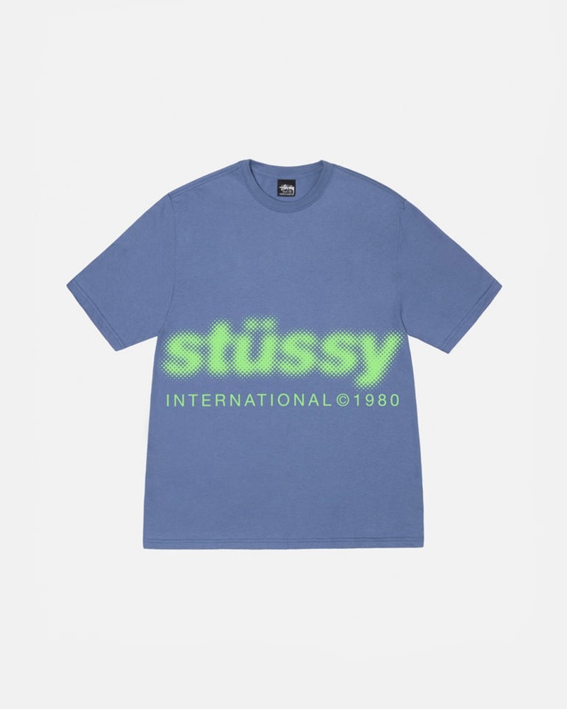 Tops Stussy BLUR Unisex Azules | HXWQ-87160