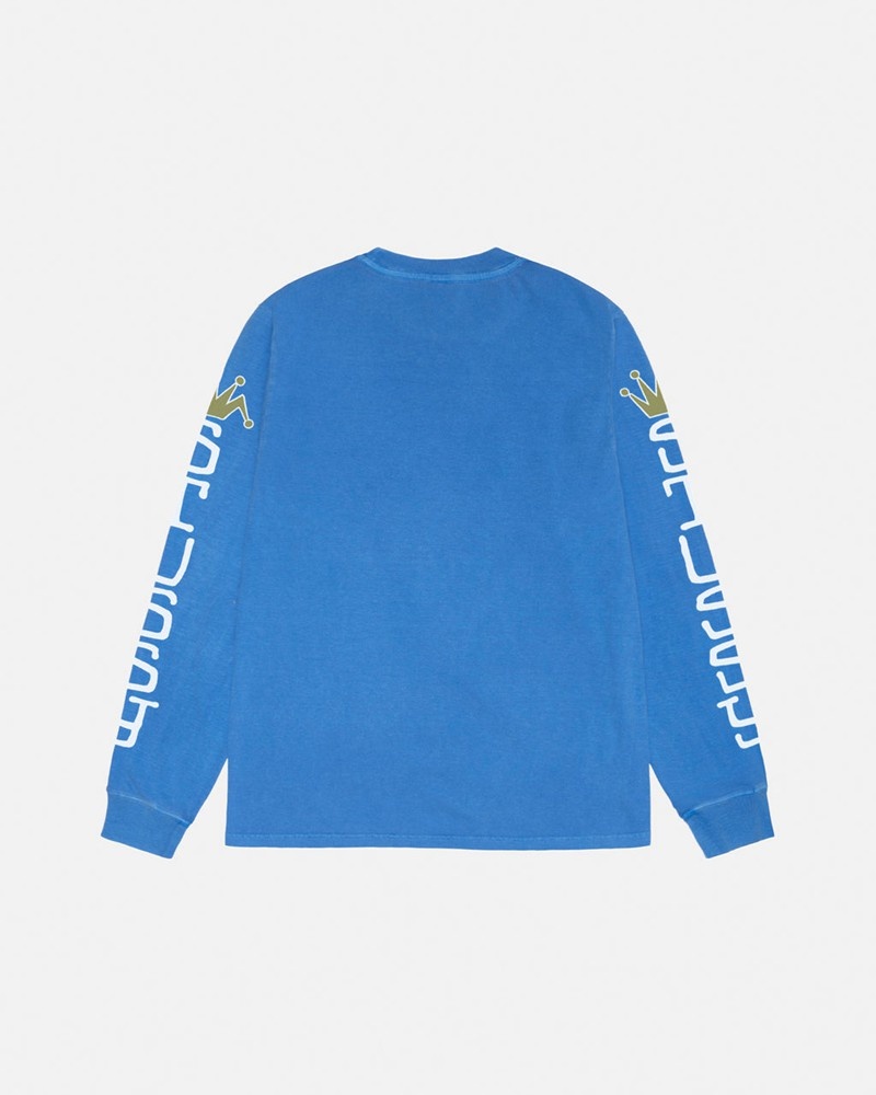 Tops Stussy JUMBO LS PIGMENT DYED Unisex Azules | SRYN-02173