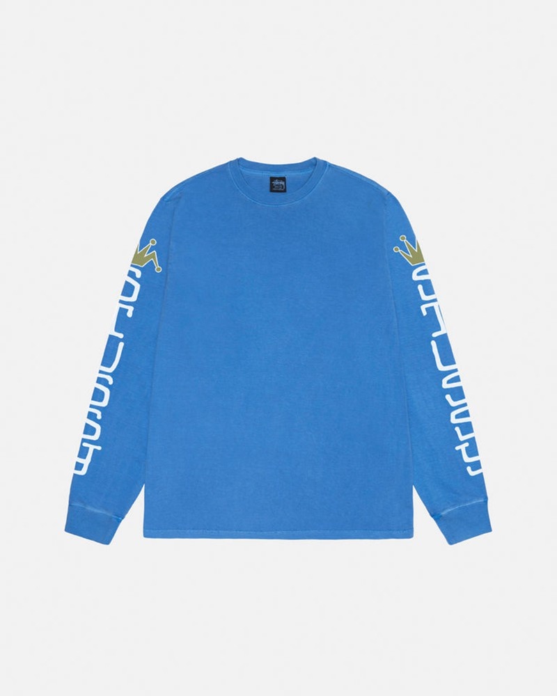 Tops Stussy JUMBO LS PIGMENT DYED Unisex Azules | SRYN-02173