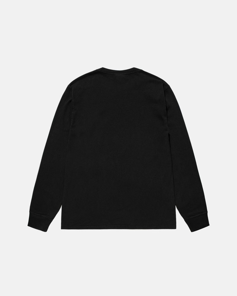 Tops Stussy SMALL STOCK LS PIGMENT DYED Unisex Negros | JVYF-69703