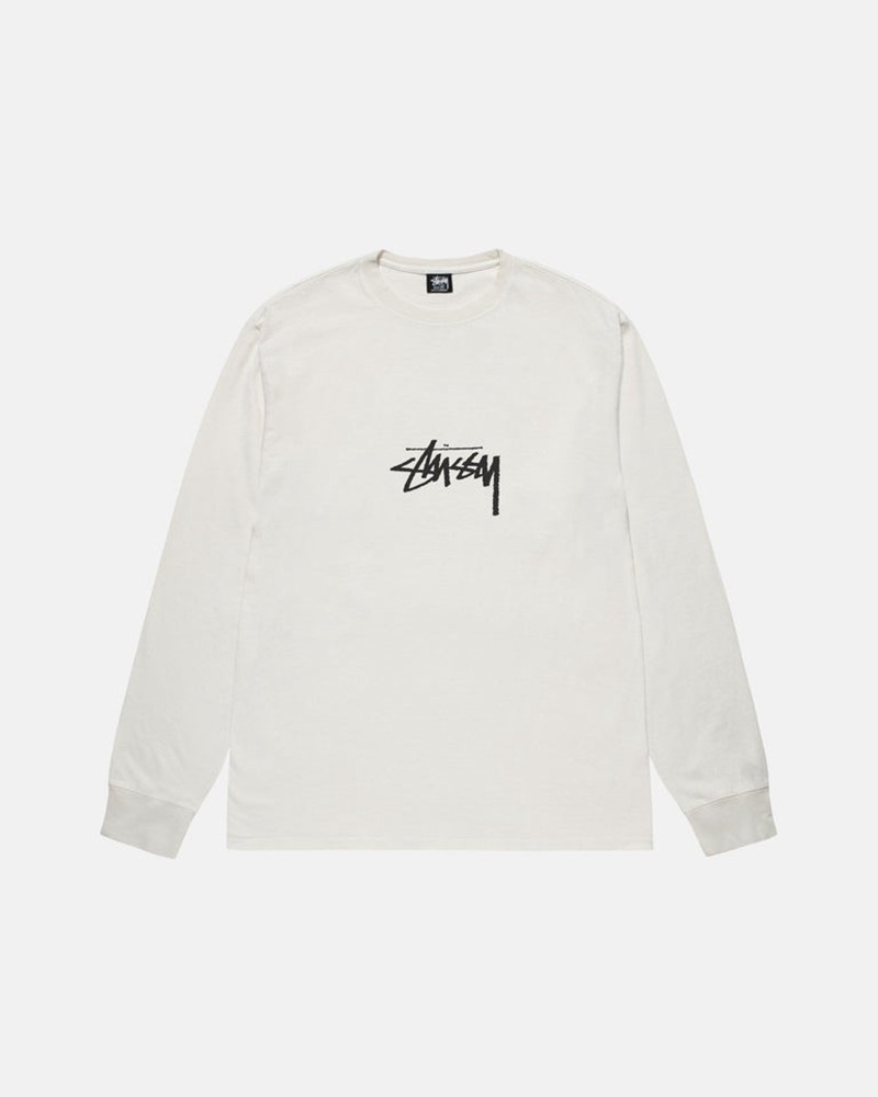 Tops Stussy SMALL STOCK LS PIGMENT DYED Unisex Beige | ETZH-65027