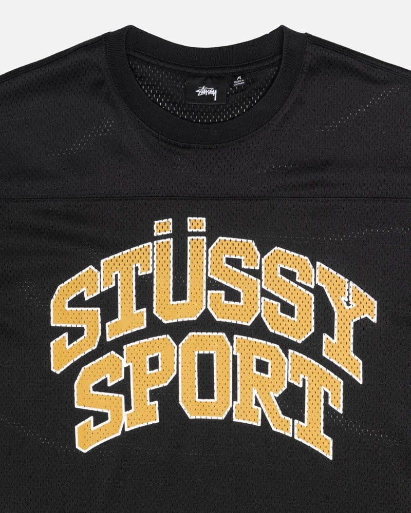 Tops Stussy SPORT MESH FOOTBALL JERSEY Unisex Negros | MNRU-20156