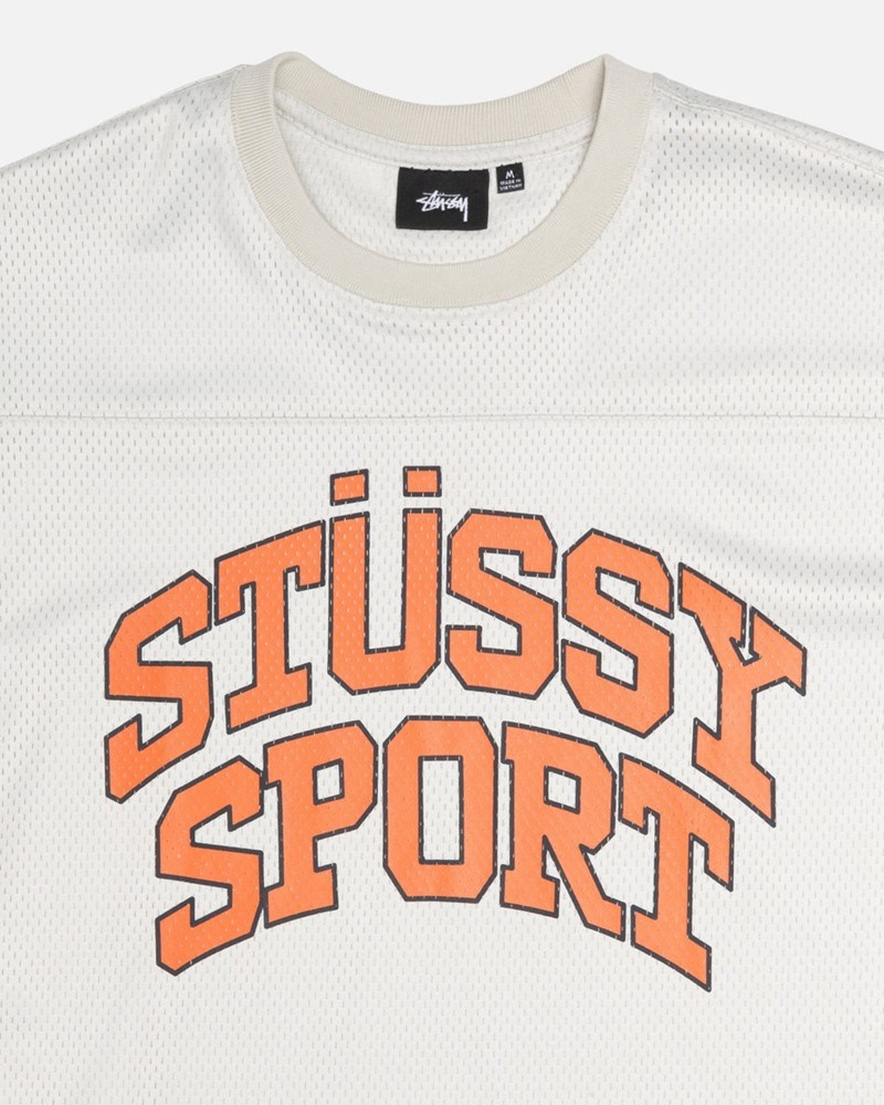 Tops Stussy SPORT MESH FOOTBALL JERSEY Unisex Beige | PVYA-10628