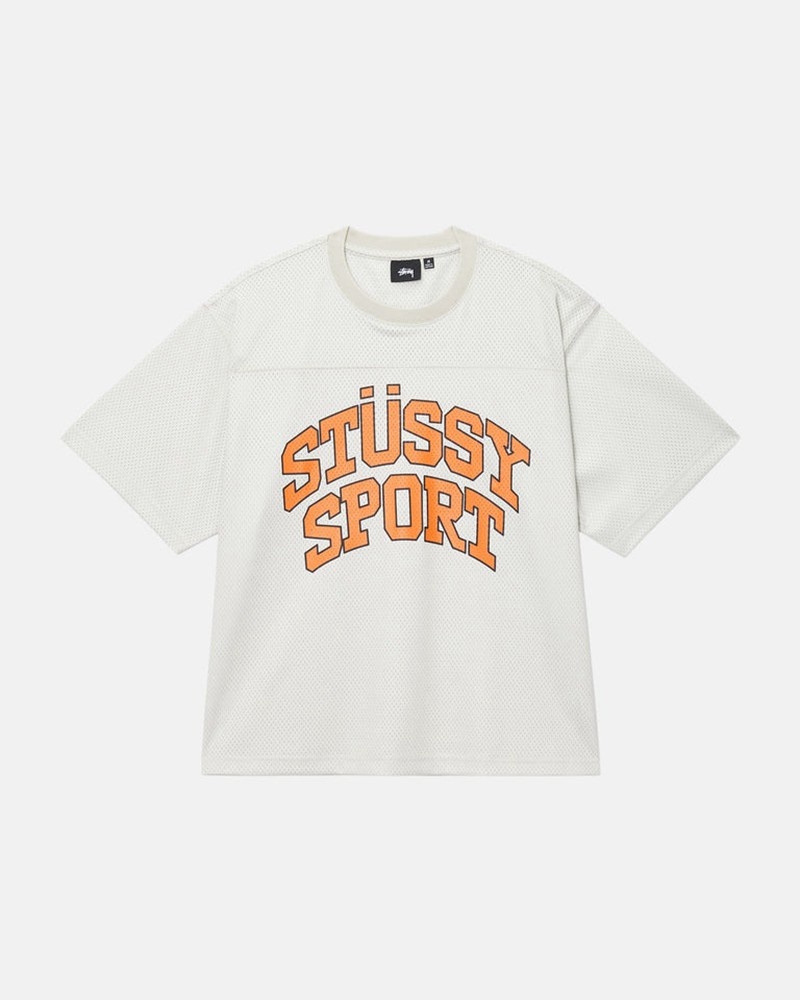 Tops Stussy SPORT MESH FOOTBALL JERSEY Unisex Beige | PVYA-10628