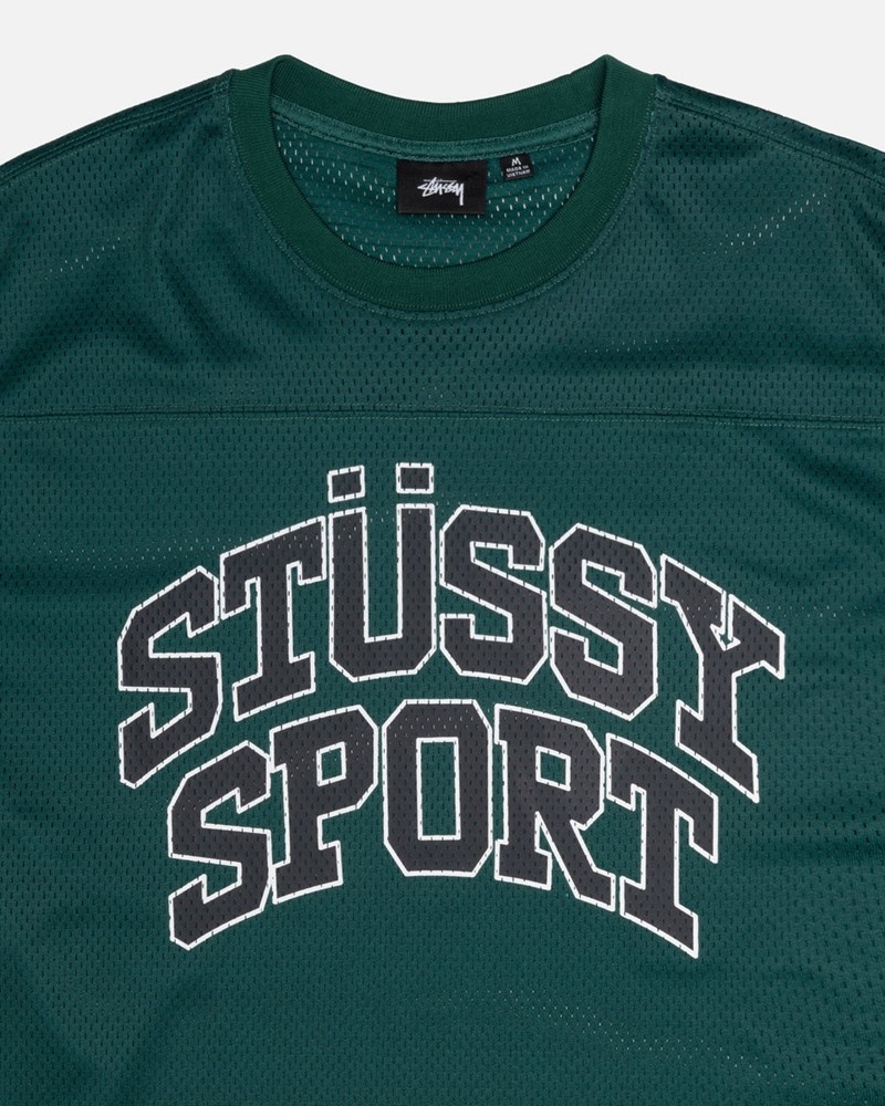 Tops Stussy SPORT MESH FOOTBALL JERSEY Unisex Verdes | WIUT-46902