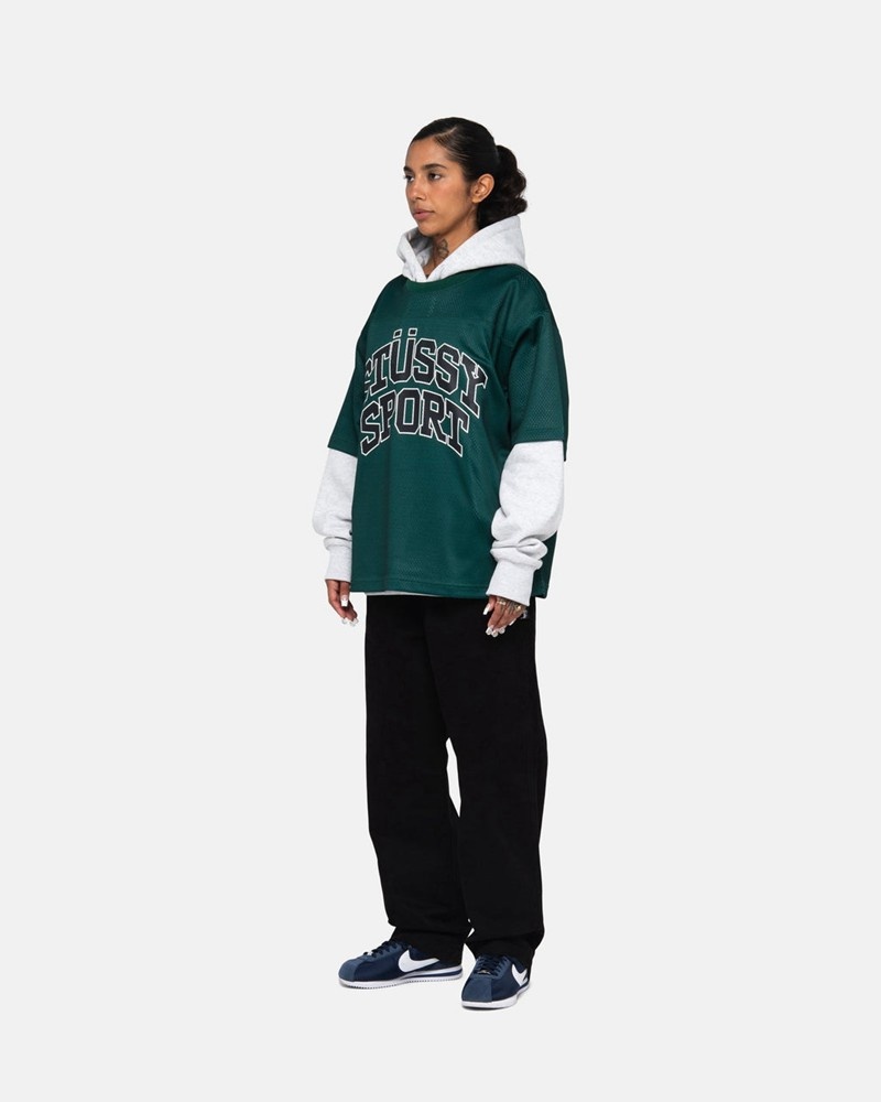 Tops Stussy SPORT MESH FOOTBALL JERSEY Unisex Verdes | WIUT-46902