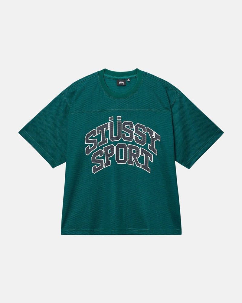 Tops Stussy SPORT MESH FOOTBALL JERSEY Unisex Verdes | WIUT-46902