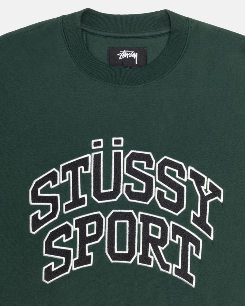 Tops Stussy SPORT RELAXED OVERSIZED CREW Unisex Verdes Oscuro | BTPO-53907