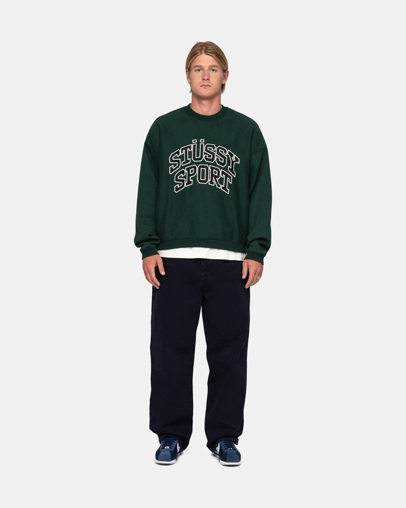 Tops Stussy SPORT RELAXED OVERSIZED CREW Unisex Verdes Oscuro | BTPO-53907