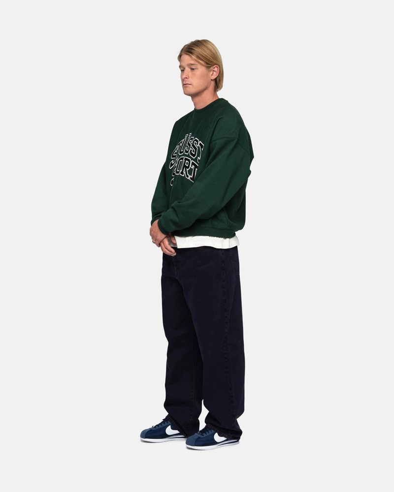 Tops Stussy SPORT RELAXED OVERSIZED CREW Unisex Verdes Oscuro | BTPO-53907