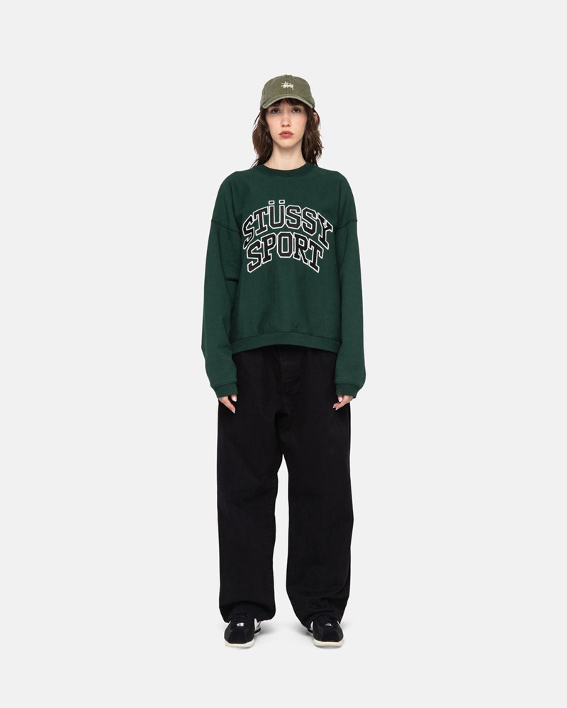 Tops Stussy SPORT RELAXED OVERSIZED CREW Unisex Verdes Oscuro | BTPO-53907