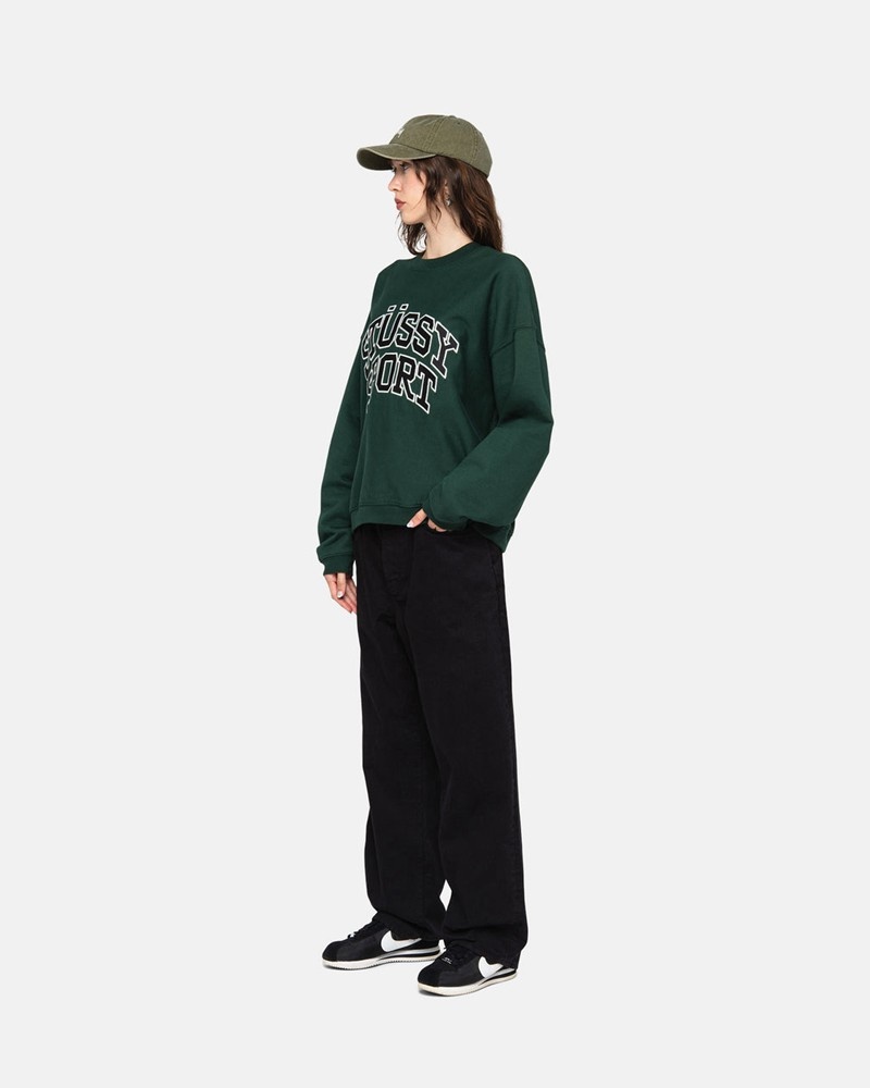 Tops Stussy SPORT RELAXED OVERSIZED CREW Unisex Verdes Oscuro | BTPO-53907