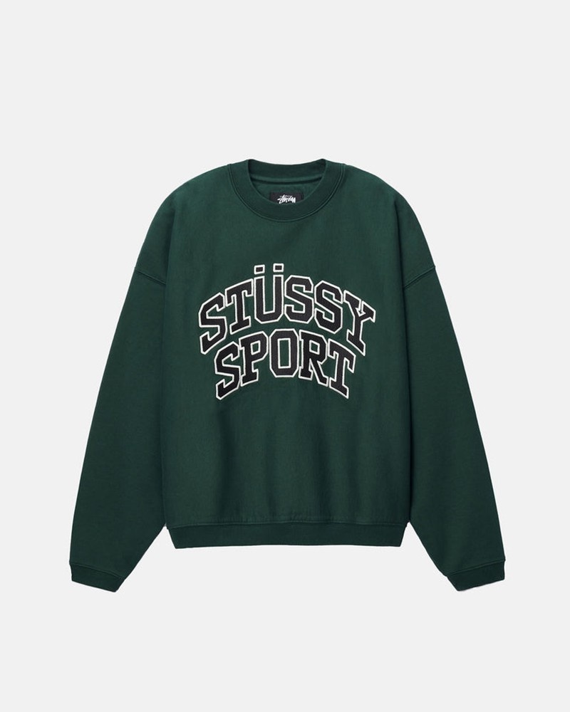 Tops Stussy SPORT RELAXED OVERSIZED CREW Unisex Verdes Oscuro | BTPO-53907