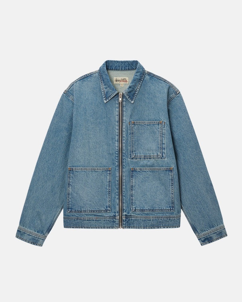 Vestido De Denim Stussy ZIP WORK JACKET DENIM Unisex Azules | IOJL-27851